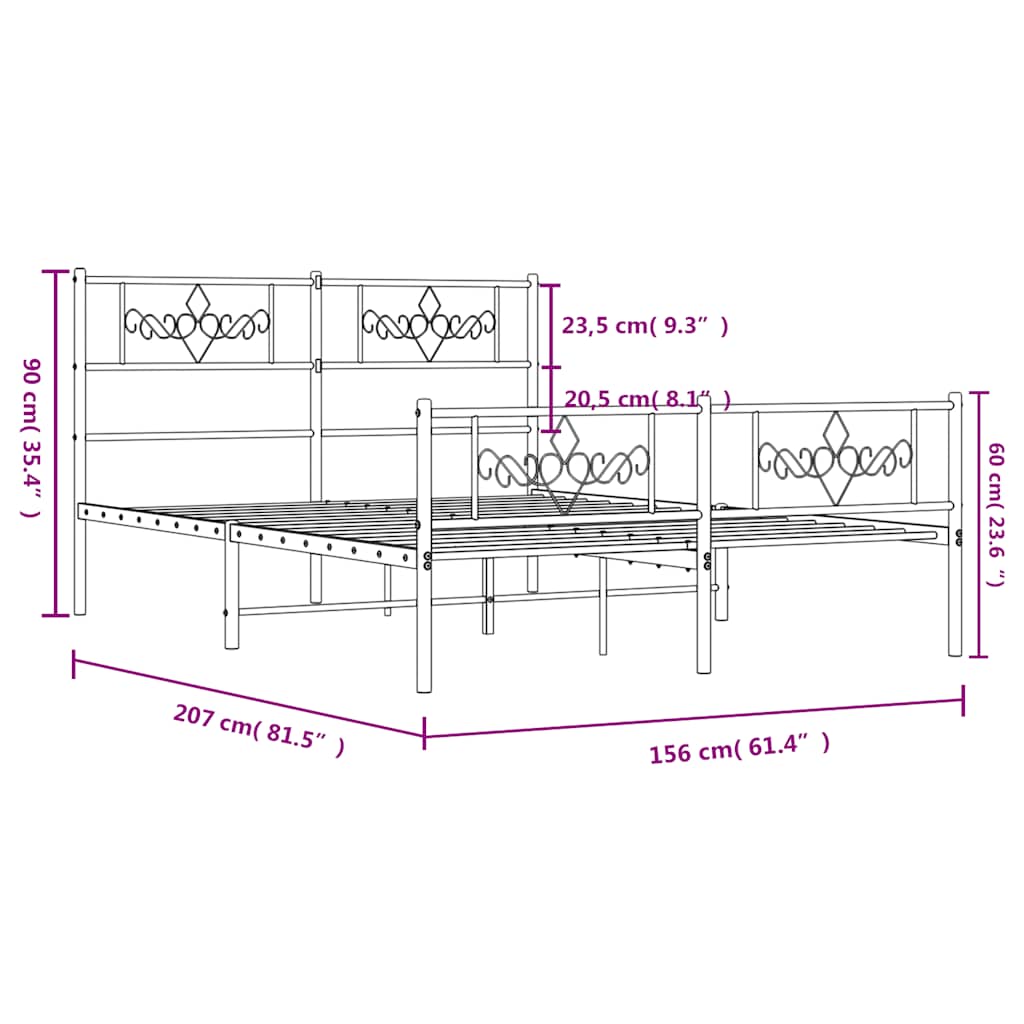 Metal Bed Frame without Mattress with Footboard White 150x200 cm