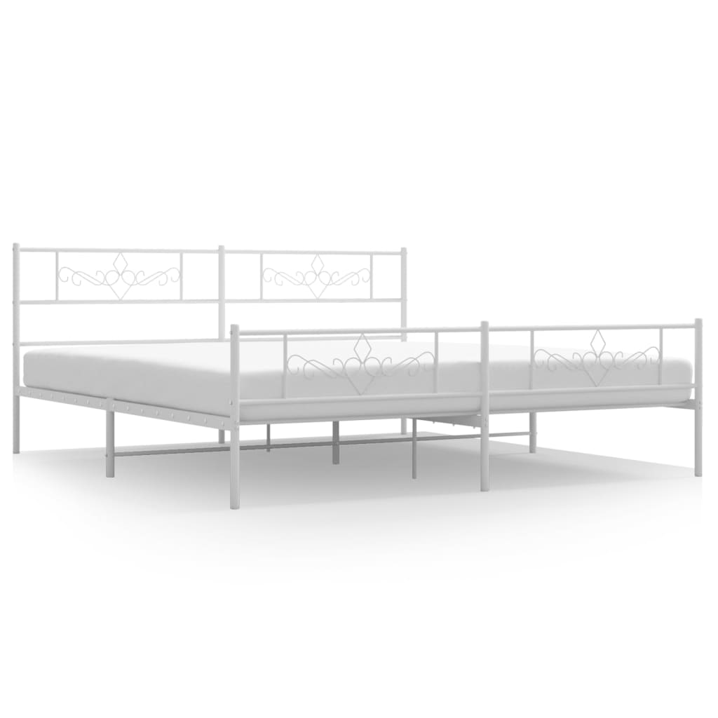 Metal Bed Frame without Mattress with Footboard White 183x203 cm King