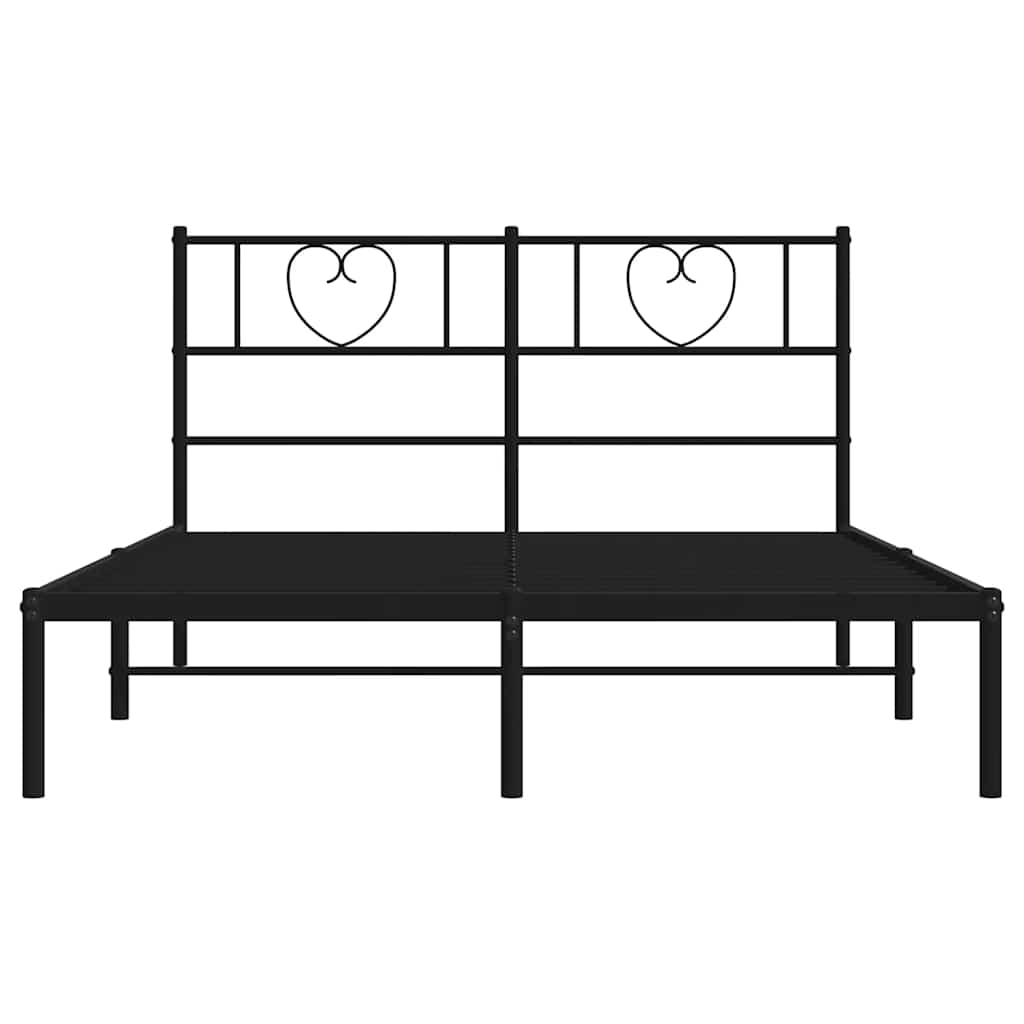 Metal Bed Frame without Mattress with Headboard Black 135x190 cm