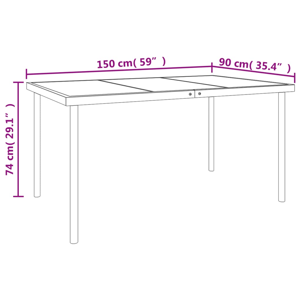 7 Piece Garden Dining Set Black Steel and Textilene
