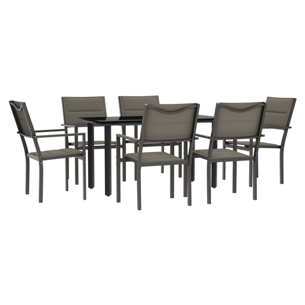 7 Piece Garden Dining Set Black Steel and Textilene