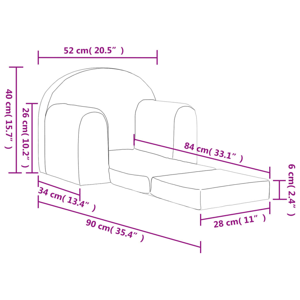 Kids' Sofa Bed Pink Soft Plush