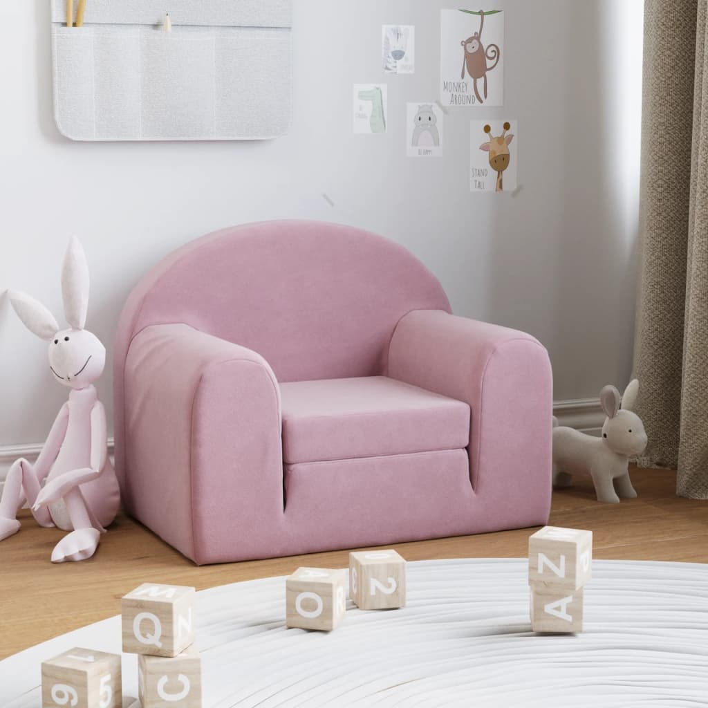 Kids' Sofa Bed Pink Soft Plush