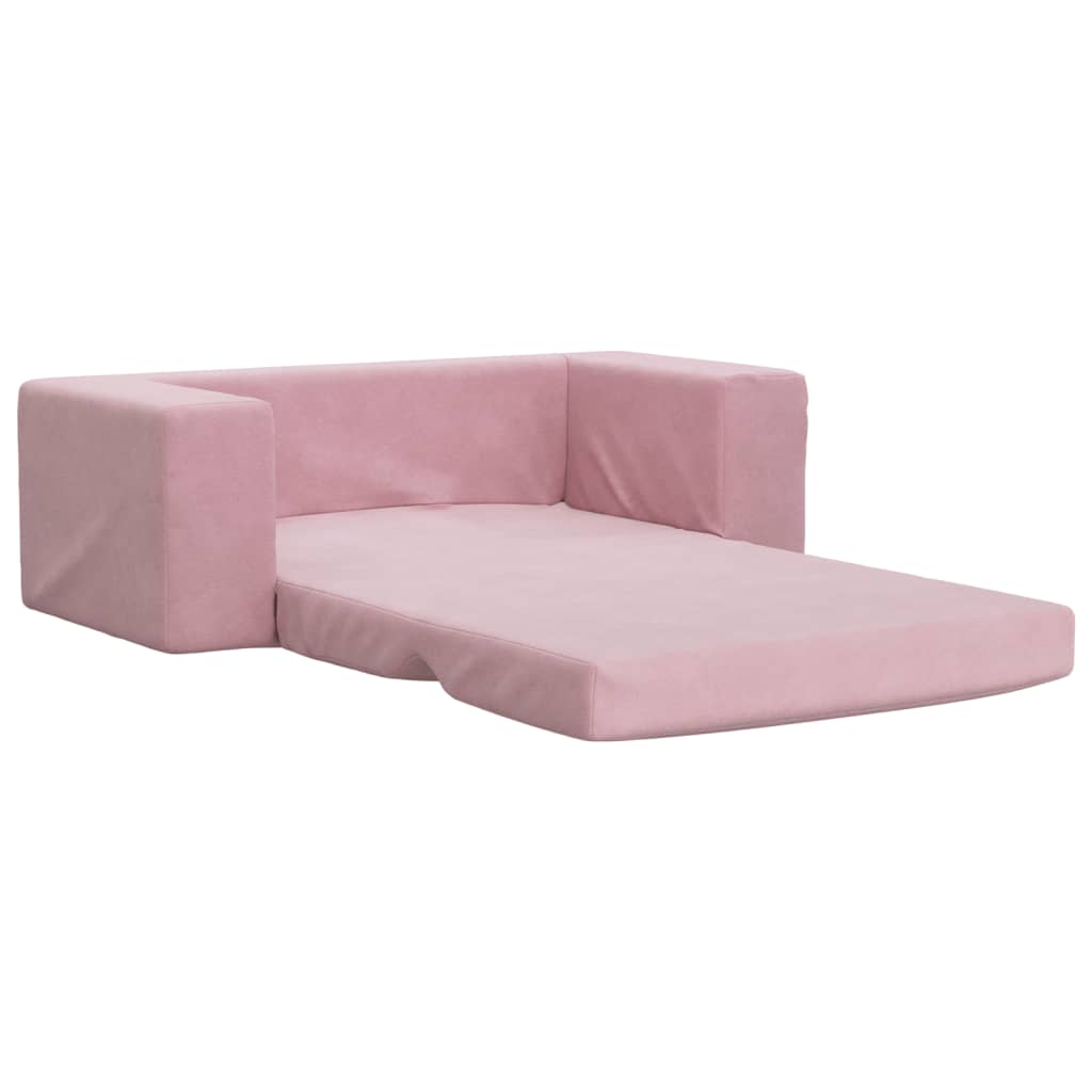 Kids' Sofa Bed 2-Seater Pink Soft Plush