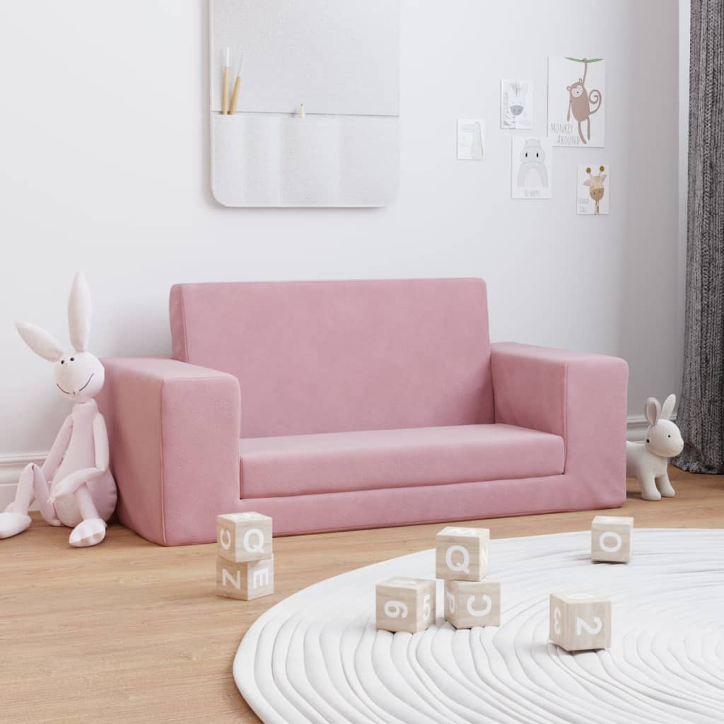 Kids' Sofa Bed 2-Seater Pink Soft Plush