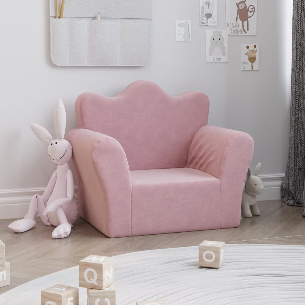 Kids' Sofa Pink Soft Plush
