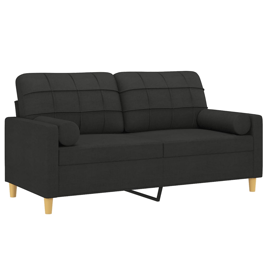 2-Seater Sofa with Throw Pillows Black 140 cm Fabric