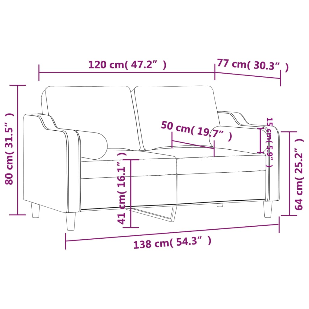2-Seater Sofa with Throw Pillows Light Grey 120 cm Fabric