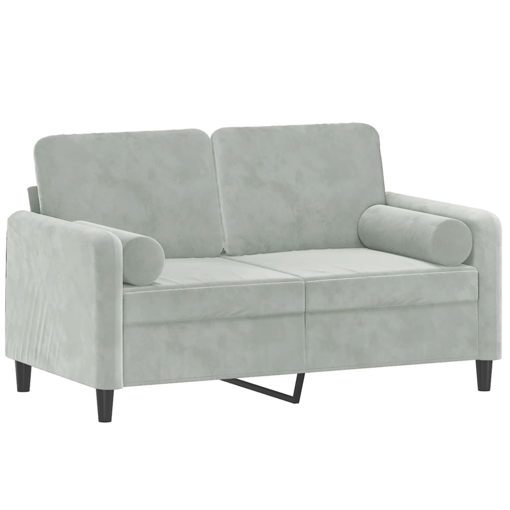2-Seater Sofa with Throw Pillows Light Grey 120 cm Velvet