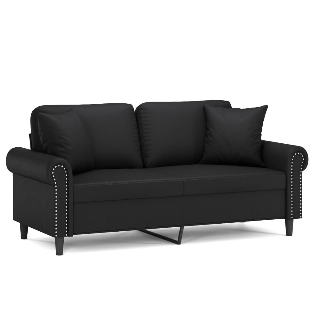 2-Seater Sofa with Throw Pillows Black 140 cm Faux Leather