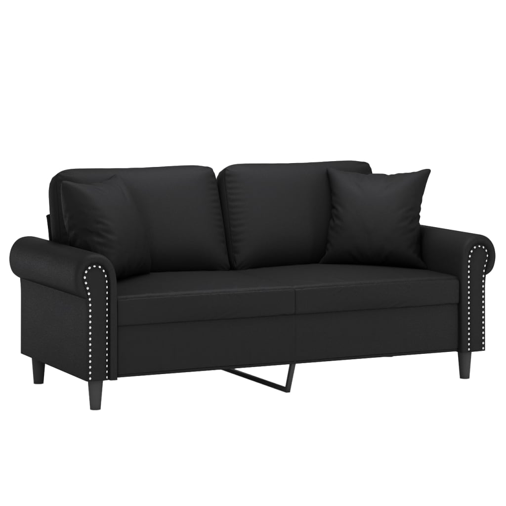 2-Seater Sofa with Throw Pillows Black 140 cm Faux Leather