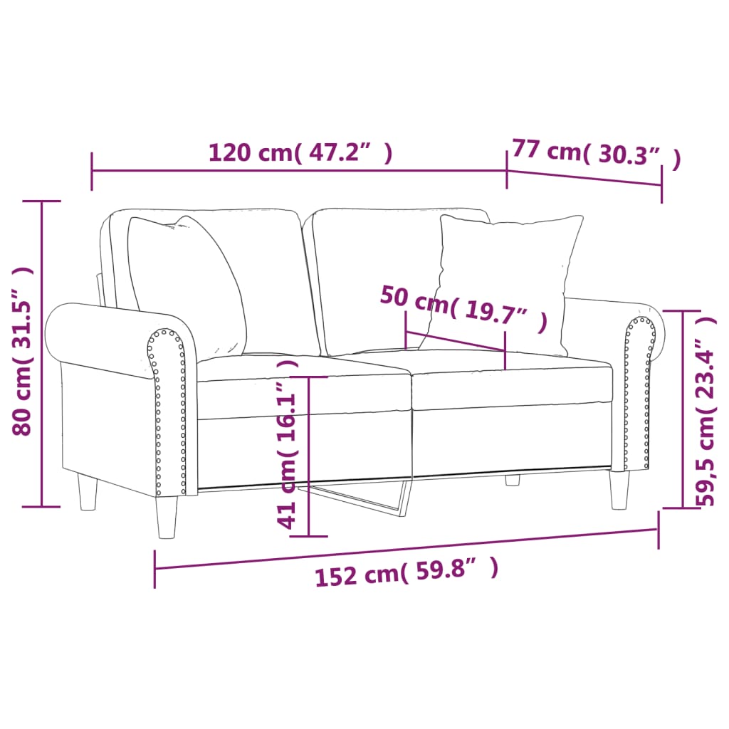 2-Seater Sofa with Throw Pillows Dark Grey 120 cm Velvet