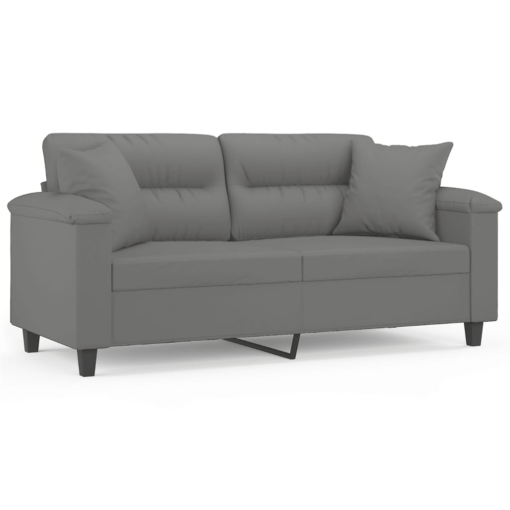2-Seater Sofa with Pillows Dark Grey 140 cm Microfibre Fabric