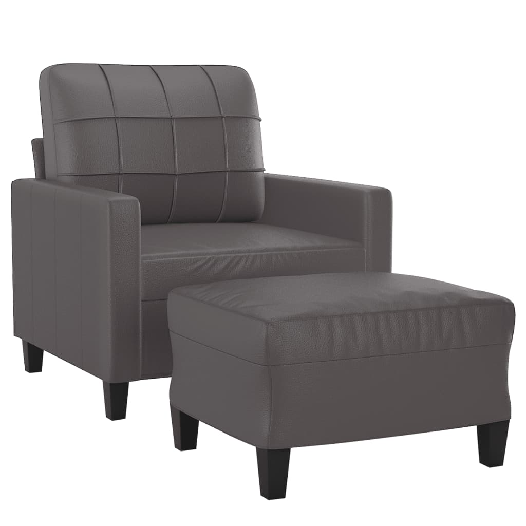 Sofa Chair with Footstool Grey 60 cm Faux Leather