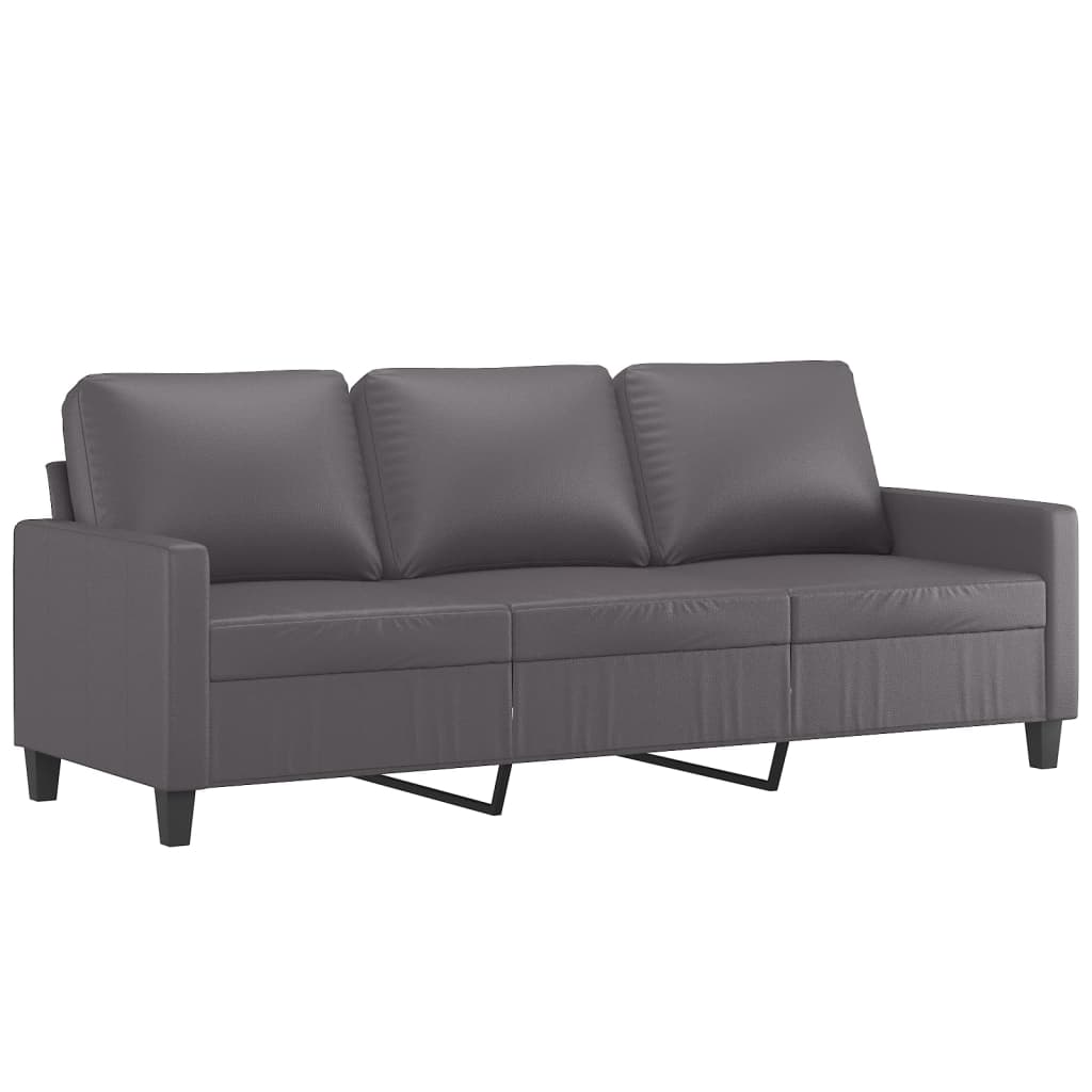 3-Seater Sofa with Footstool Grey 180 cm Faux Leather