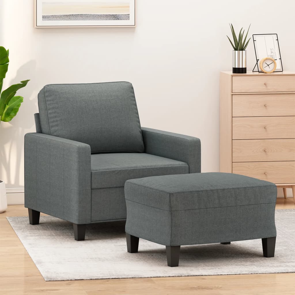 Sofa Chair with Footstool Dark Grey 60 cm Fabric