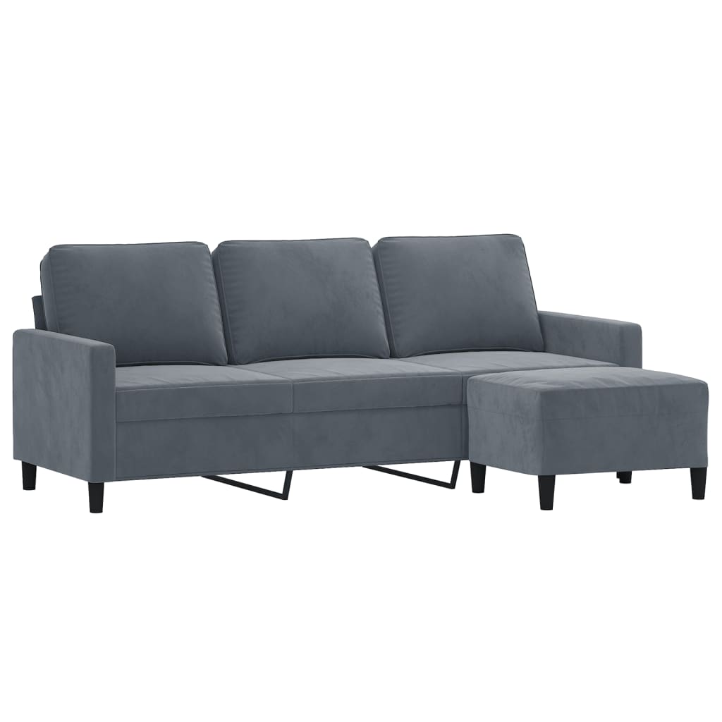 3-Seater Sofa with Footstool Dark Grey 180 cm Velvet