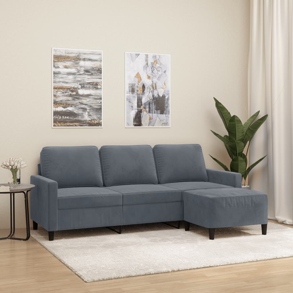 3-Seater Sofa with Footstool Dark Grey 180 cm Velvet