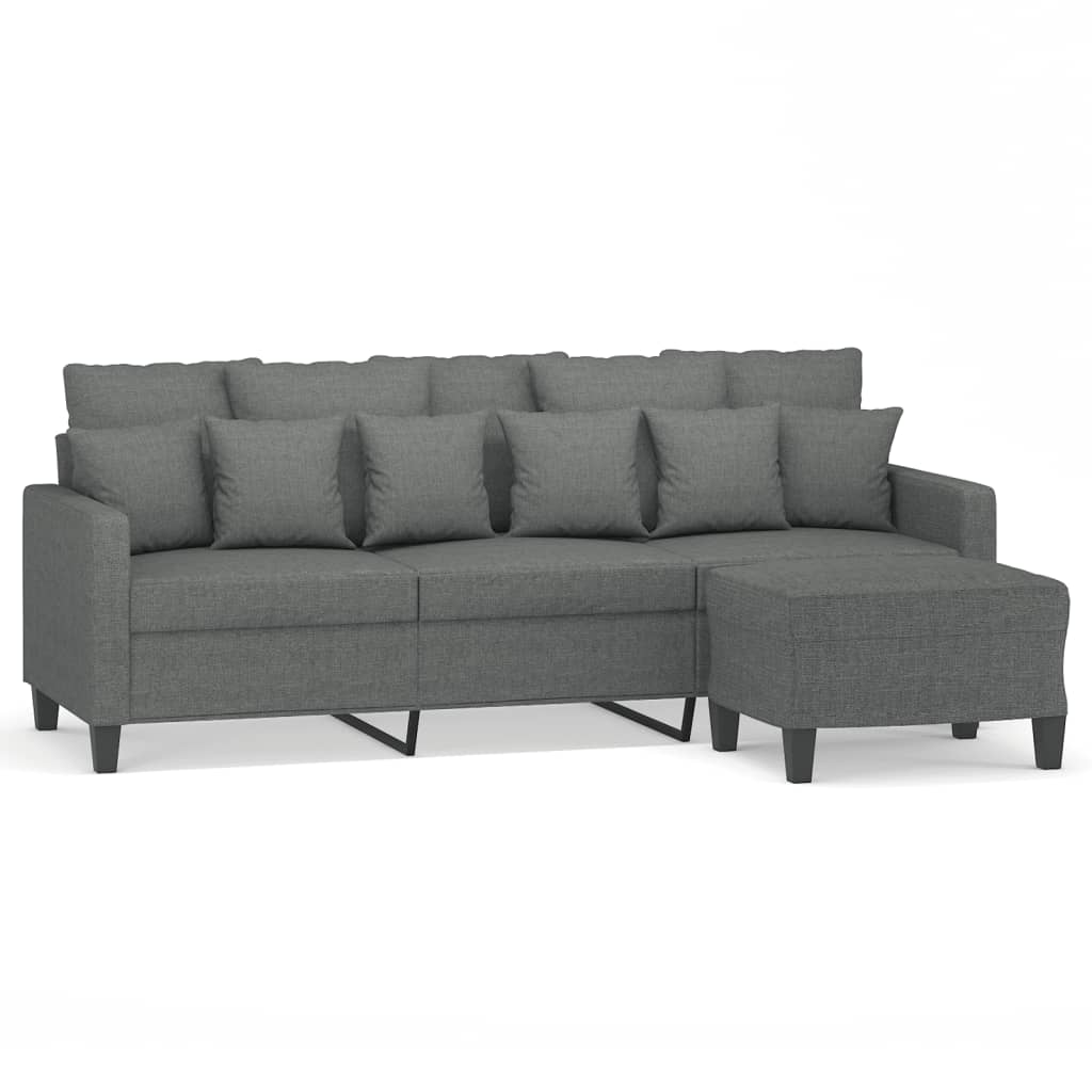 3-Seater Sofa with Footstool Dark Grey 180 cm Fabric