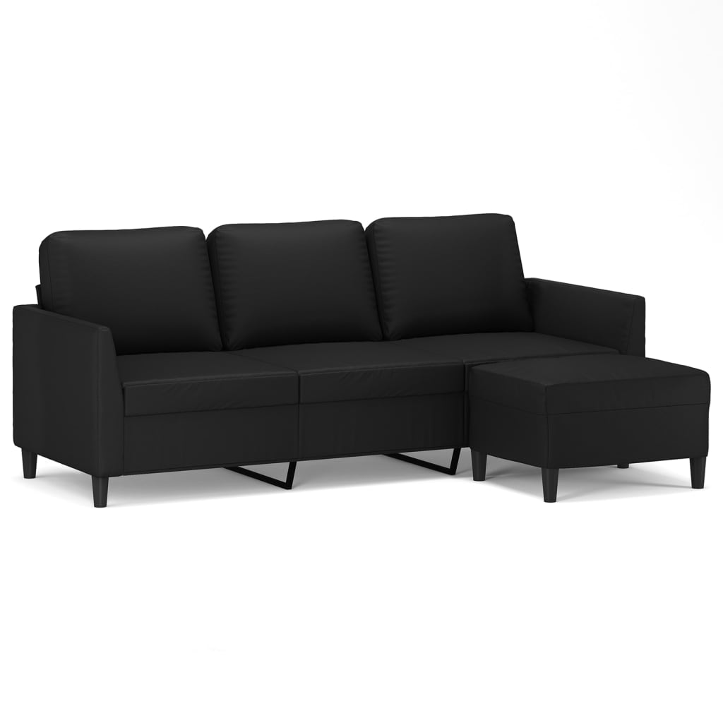 3-Seater Sofa with Footstool Black 180 cm Faux Leather