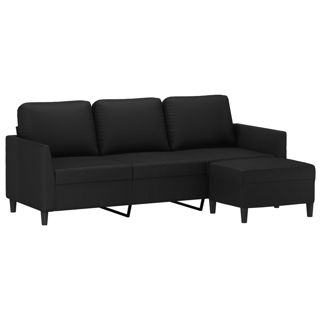 3-Seater Sofa with Footstool Black 180 cm Faux Leather