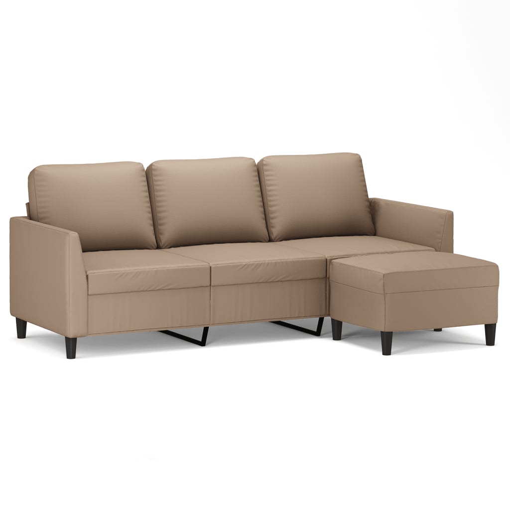 3-Seater Sofa with Footstool Cappuccino 180 cm Faux Leather