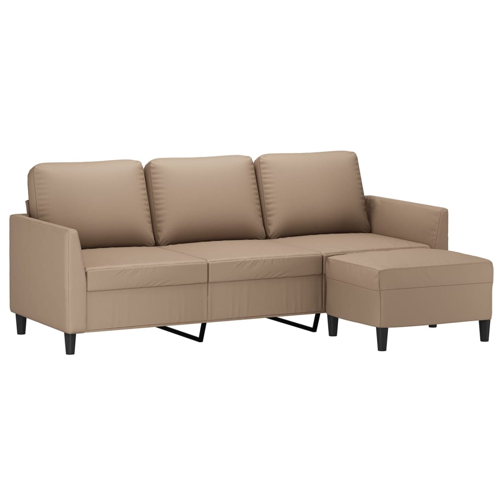 3-Seater Sofa with Footstool Cappuccino 180 cm Faux Leather