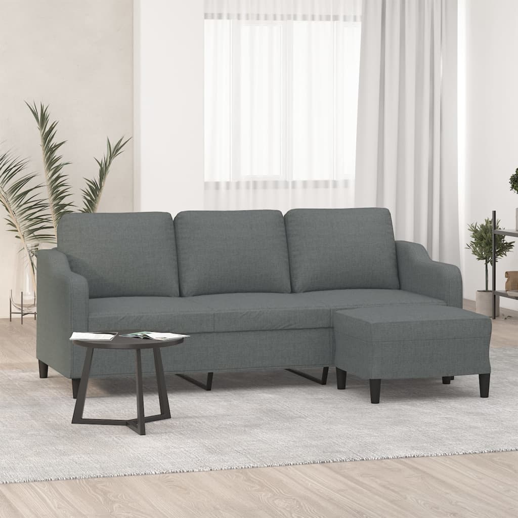 3-Seater Sofa with Footstool Dark Grey 180 cm Fabric