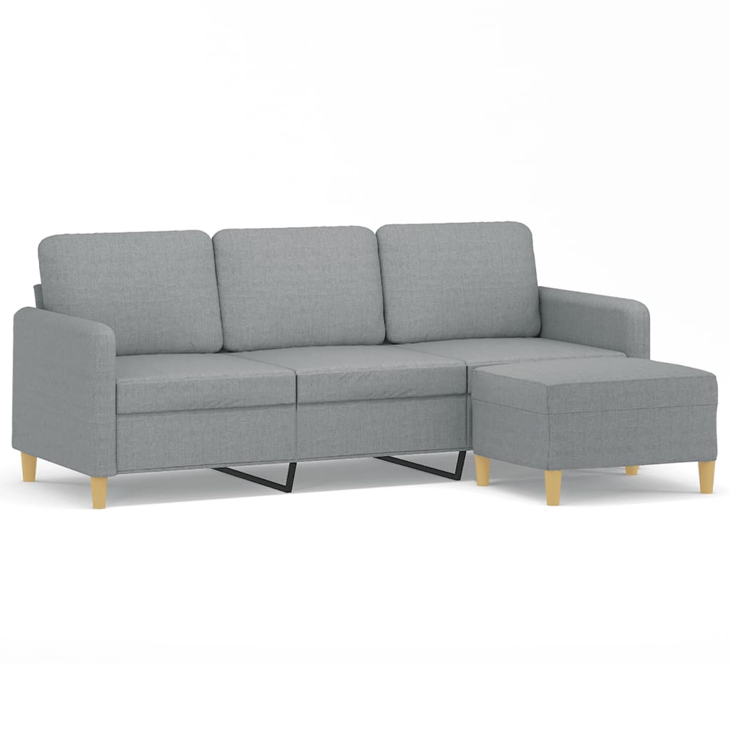 3-Seater Sofa with Footstool Light Grey 180 cm Fabric
