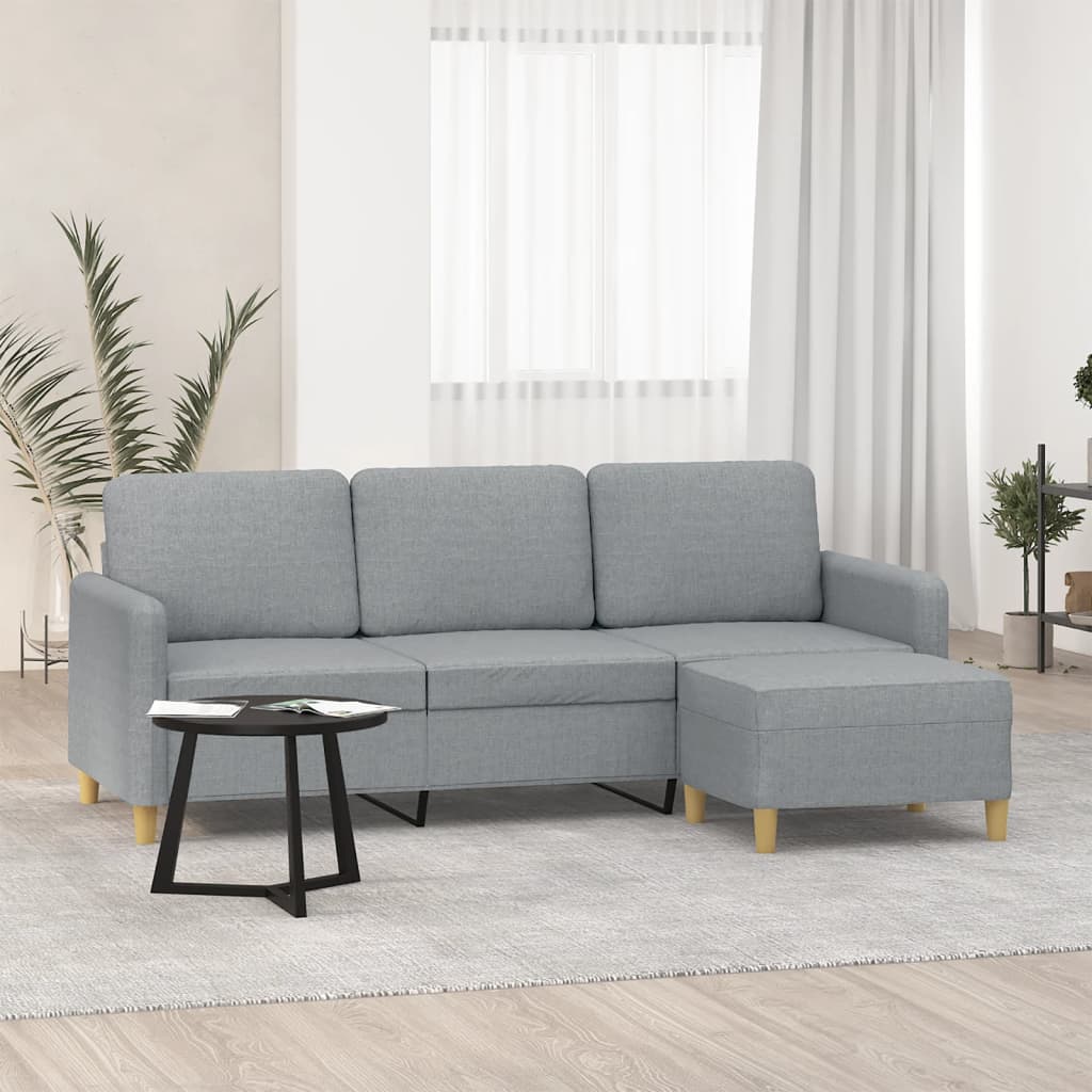 3-Seater Sofa with Footstool Light Grey 180 cm Fabric