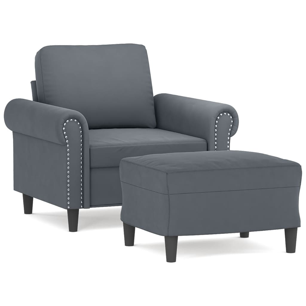 Sofa Chair with Footstool Dark Grey 60 cm Velvet