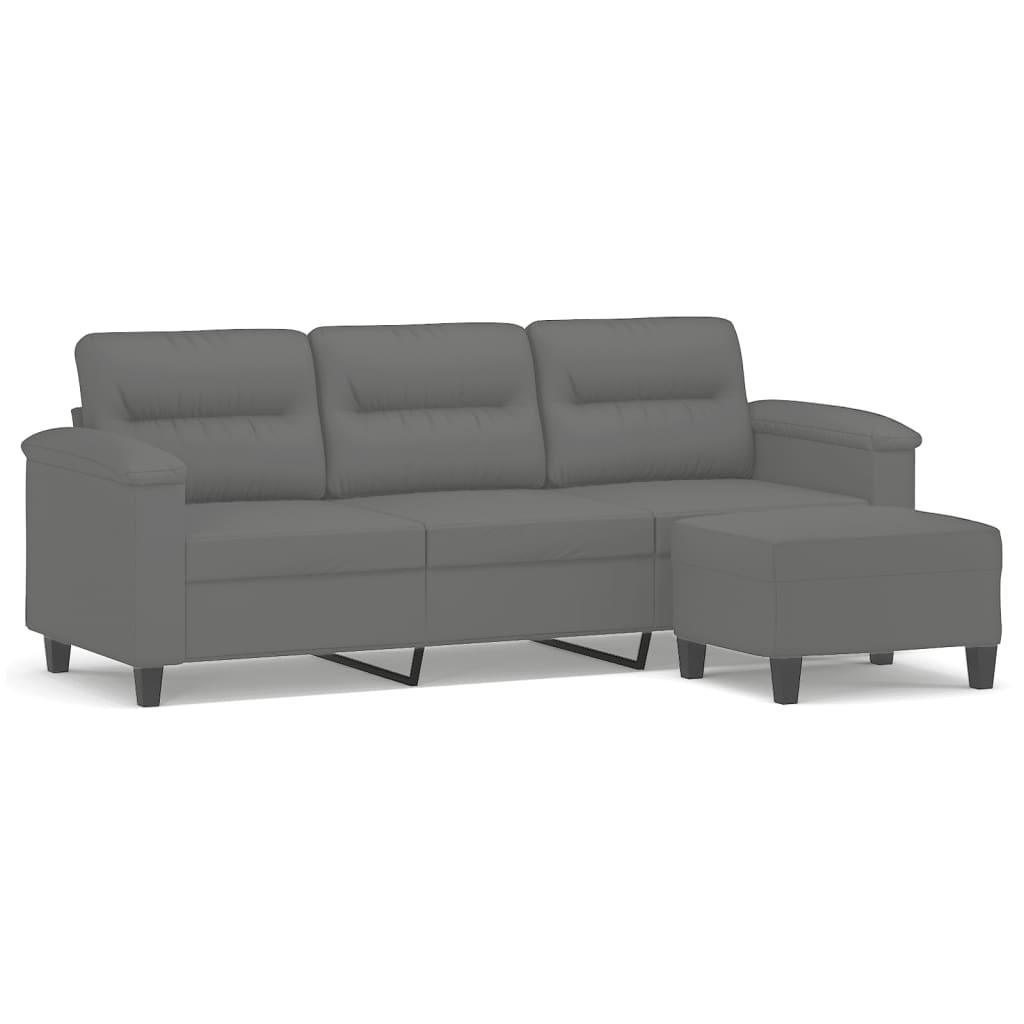 3-Seater Sofa with Footstool Dark Grey 180 cm Microfibre Fabric