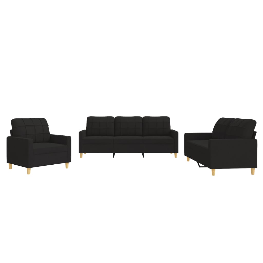 3 Piece Sofa Set with Cushions Black Fabric