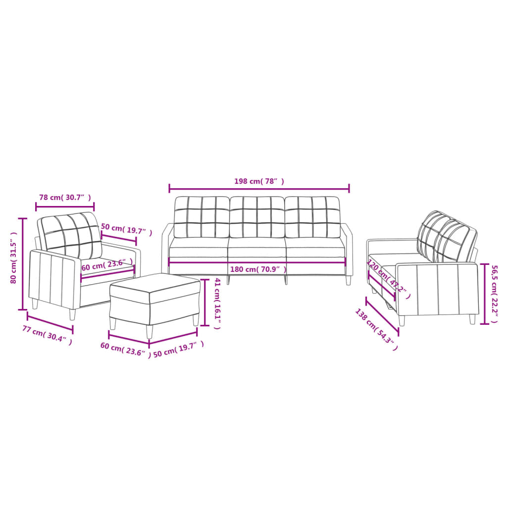 4 Piece Sofa Set with Cushions Light Grey Fabric