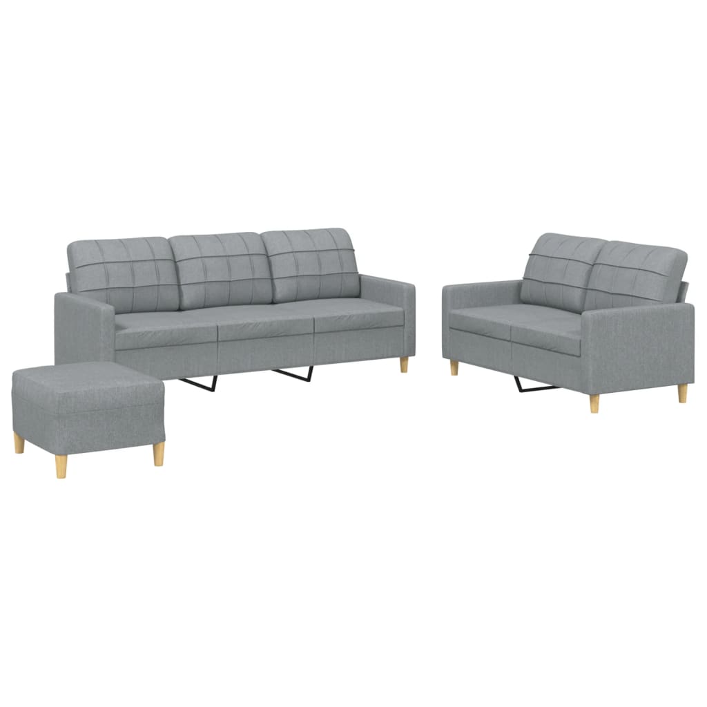 3 Piece Sofa Set with Cushions Light Grey Fabric