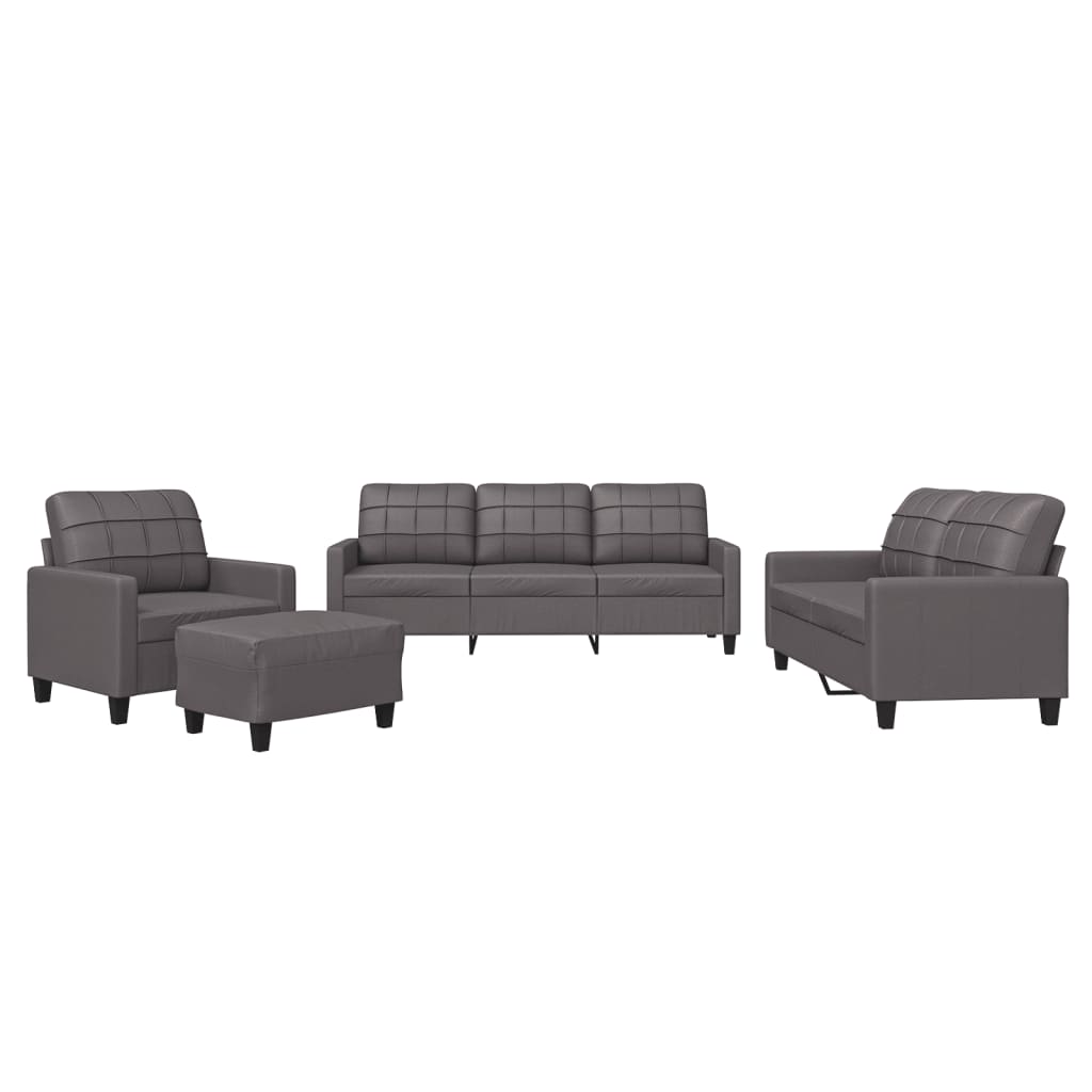 4 Piece Sofa Set with Cushions Grey Faux Leather