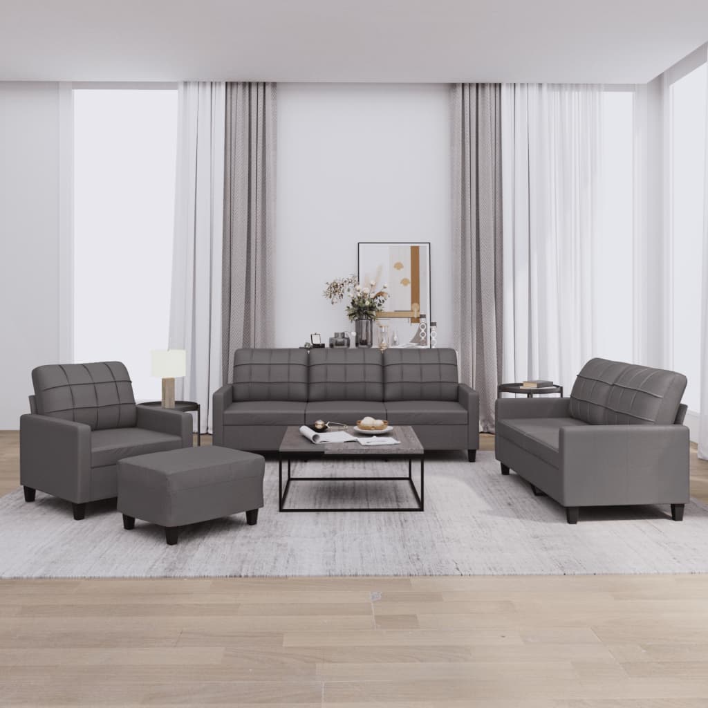 4 Piece Sofa Set with Cushions Grey Faux Leather