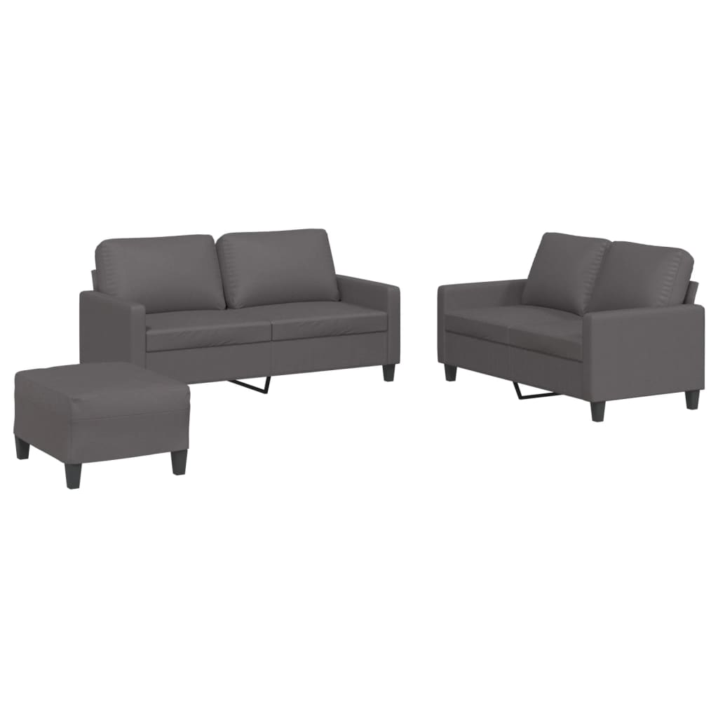 3 Piece Sofa Set with Cushions Grey Faux Leather