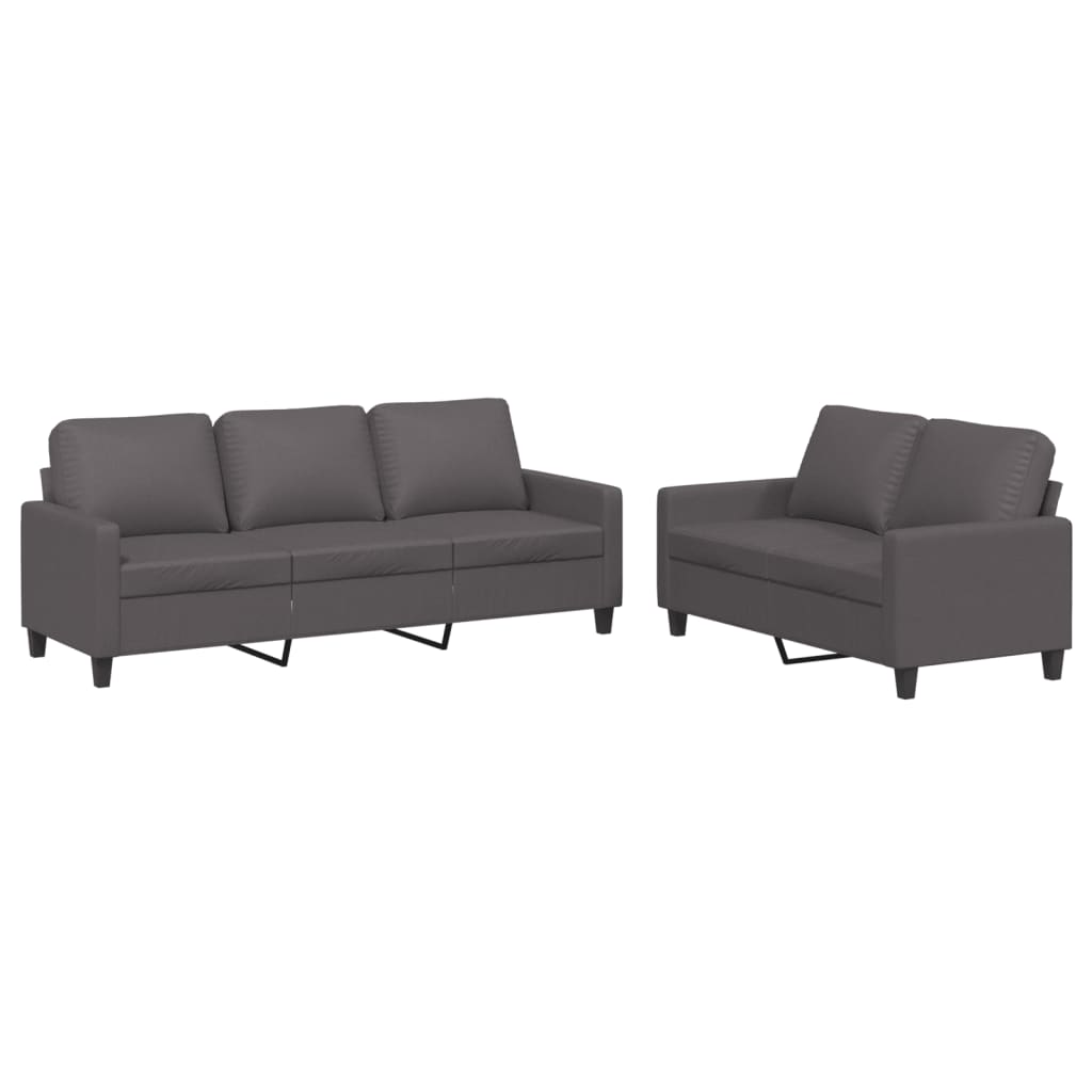 2 Piece Sofa Set with Cushions Grey Faux Leather