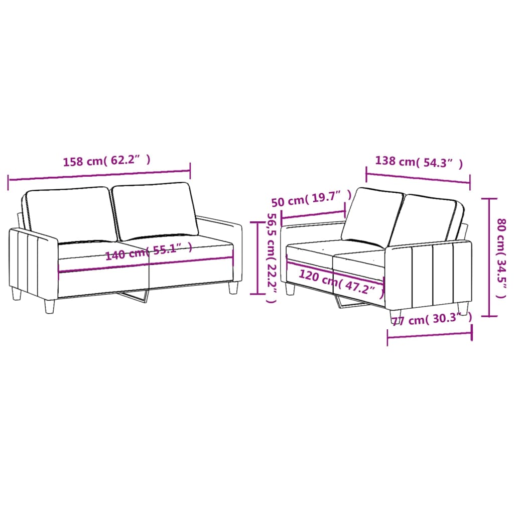 2 Piece Sofa Set with Cushions Black Fabric