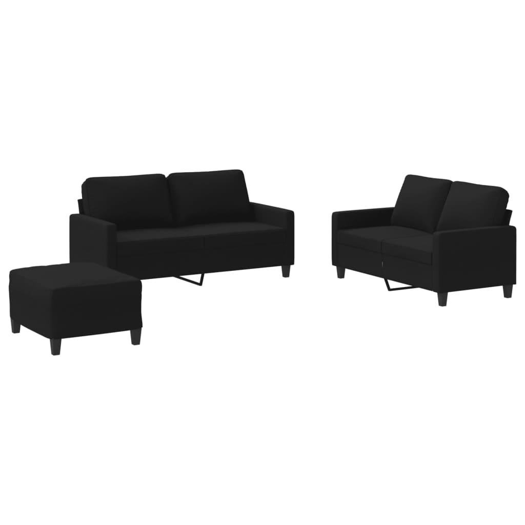 3 Piece Sofa Set with Cushions Black Fabric