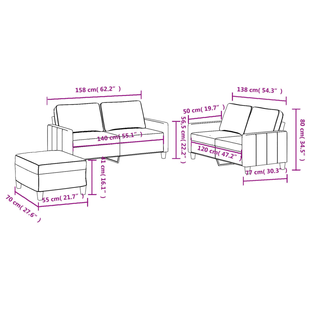 3 Piece Sofa Set with Cushions Black Fabric