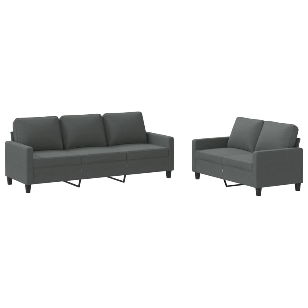 2 Piece Sofa Set with Cushions Dark Grey Fabric