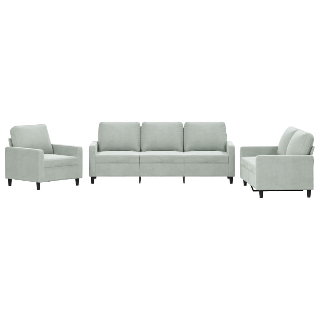 3 Piece Sofa Set with Cushions Light Grey Velvet