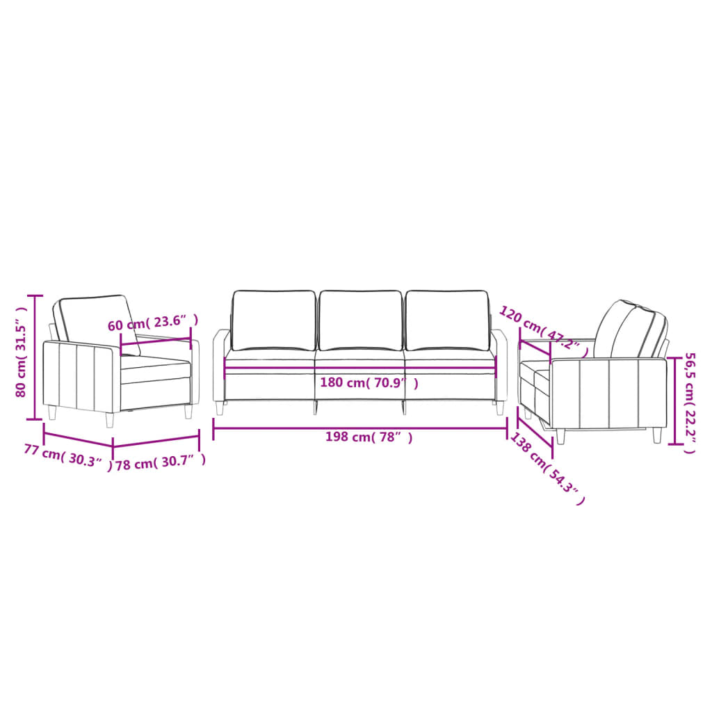 3 Piece Sofa Set with Cushions Light Grey Velvet