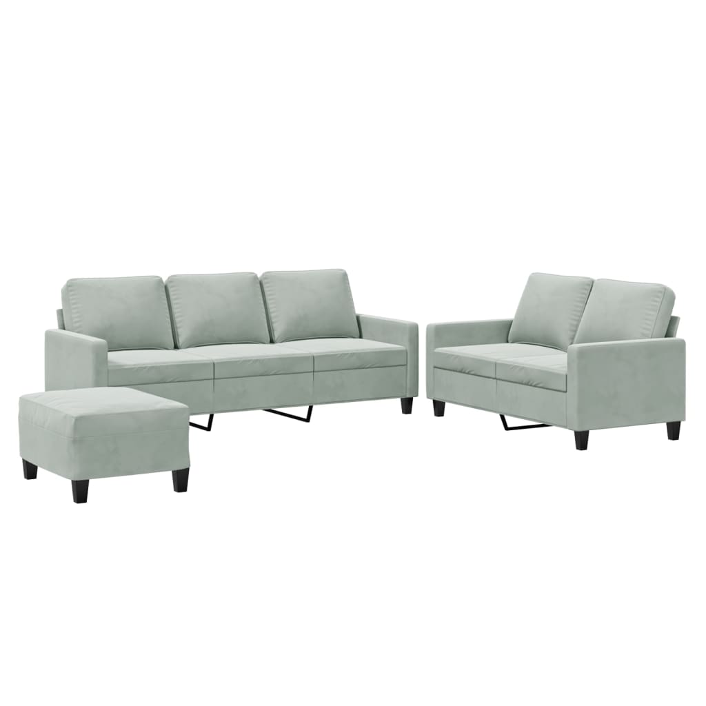 3 Piece Sofa Set with Cushions Light Grey Velvet