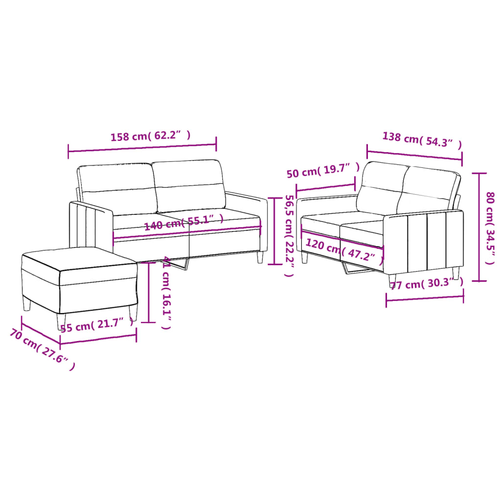 3 Piece Sofa Set with Cushions Light Grey Fabric