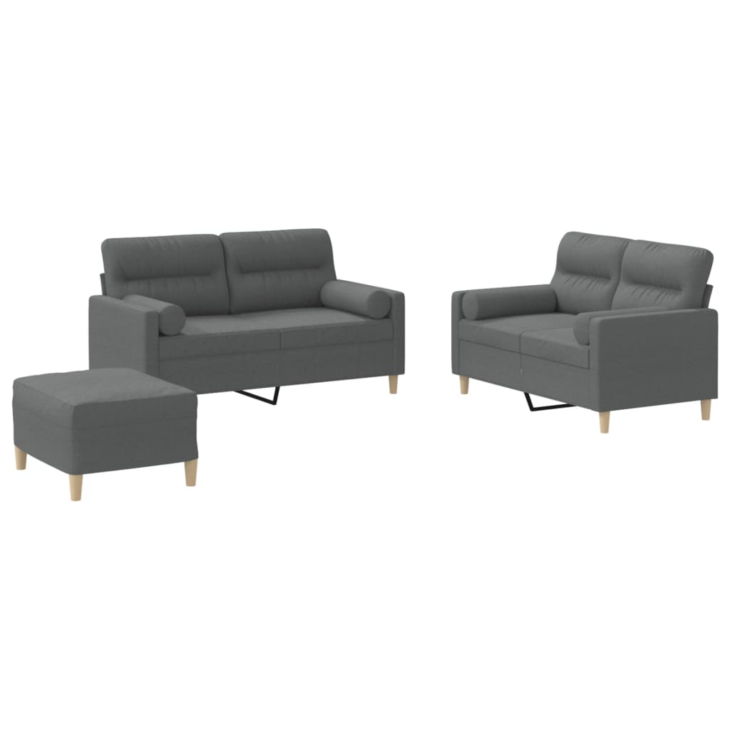 3 Piece Sofa Set with Pillows Dark Grey Fabric
