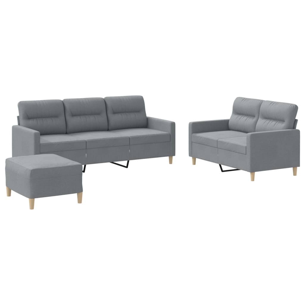 3 Piece Sofa Set with Cushions Light Grey Fabric