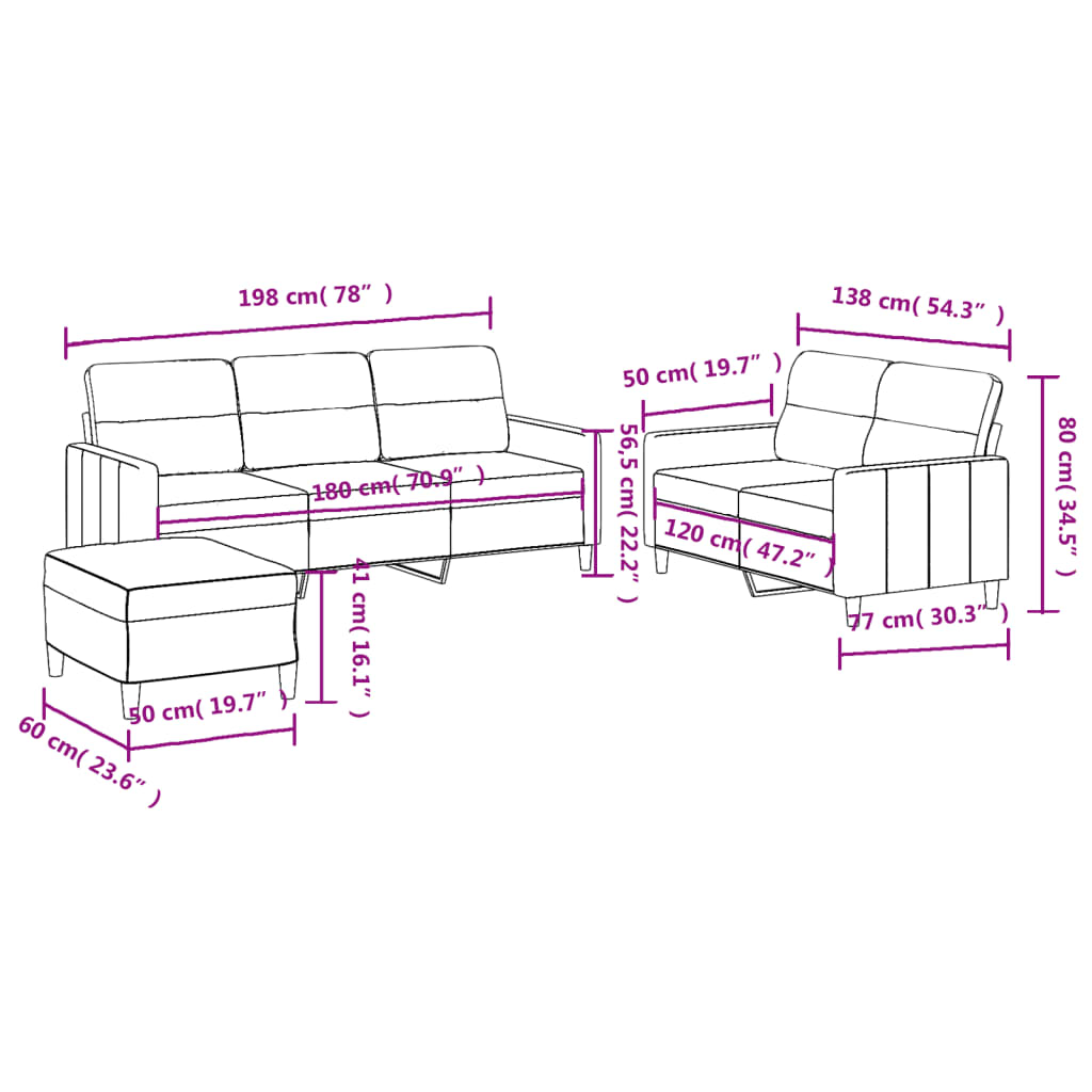 3 Piece Sofa Set with Cushions Light Grey Fabric